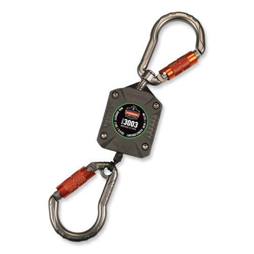 Ergodyne Squids 3003 Retractable Lanyard With Two Carabiners 2 Lb Max Working Capacity 8" To 48" Gray