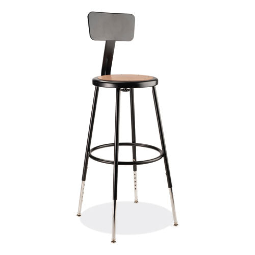 NPS 6200 Series 25"-33" Height Adj Heavy Duty Stool With Backrest Supports 500 Lb Brown Seat Black Base Ships In 1-3 Bus Days