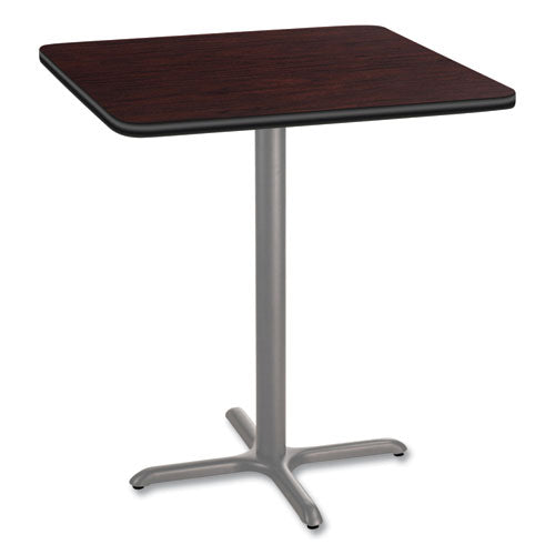 NPS Cafe Table 36wx36dx42h Square Top/x-base Mahogany Top Gray Base