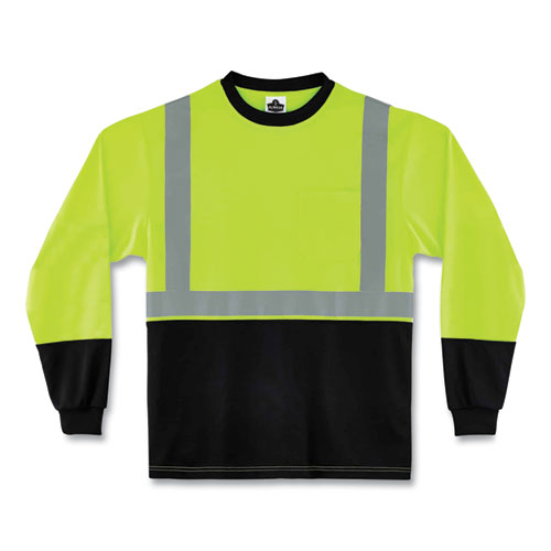 Ergodyne Glowear 8291bk Type R Class 2 Black Front Long Sleeve T-shirt Polyester Large Lime