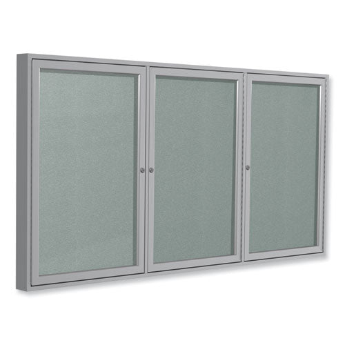 Ghent 3 Door Enclosed Vinyl Bulletin Board With Satin Aluminum Frame 96x48 Silver Surface