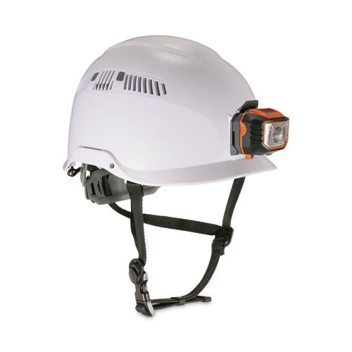 Ergodyne Skullerz 8975led Class C Safety Helmet W/8981 Universal Led Headlamp 6-pt Ratchet Susp White