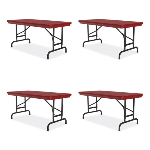 Correll Adjustable Folding Table Rectangular 48"x24"x22" To 32" Red Top Black Legs 4/pallet