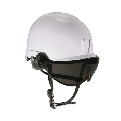 Ergodyne Skullerz 8974v Class E Safety Helmet W/8991 Visor Kit Smoke Lens 6-pt Ratchet Suspension White