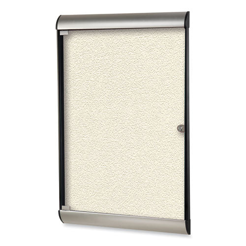 Ghent Silhouette 1 Door Enclosed Ivory Vinyl Bulletin Board W/satin/black Aluminum Frame 27.75x42.13