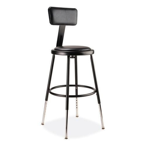 NPS 6400 Series Height Adj Heavy Duty Vinyl Steel Stool W/backrest Supports 300 Lb 19"-27" Seat Ht Blackships In 1-3 Bus Days