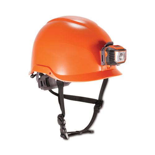 Ergodyne Skullerz 8974led Class E Safety Helmet W/8981 Universal Led Headlamp 6-pt Ratchet Susp Orange