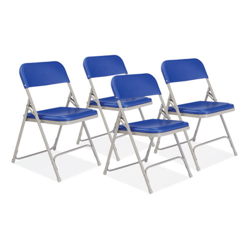 NPS 800 Series Premium Plastic Folding Chair Supports 500 Lb 18" Seat Ht Blue Seat/back Gray Base 4/ctships In 1-3 Bus Days