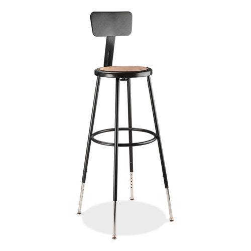 NPS 6200 Series 32"-39" Height Adj Heavy Duty Stool With Backrest Supports 500 Lb Brown Seat Black Base Ships In 1-3 Bus Days