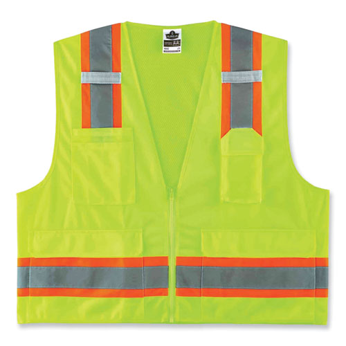 Ergodyne Glowear 8248z Class 2 Two-tone Surveyors Zipper Vest Polyester 4x-large/5x-large Lime