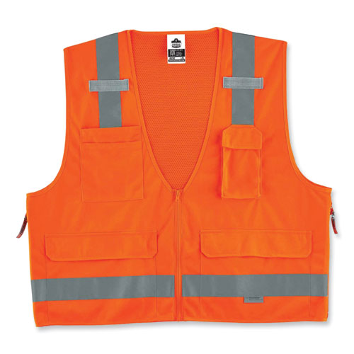 Ergodyne Glowear 8250z Class 2 Surveyors Zipper Vest Polyester 2x-large/3x-large Orange