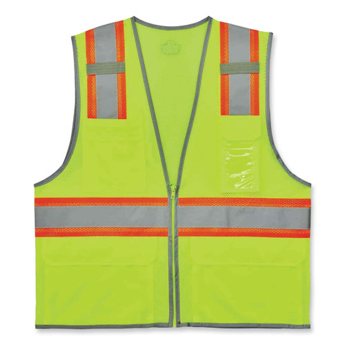 Ergodyne Glowear 8246z Class 2 Two-tone Mesh Reflective Binding Zipper Vest Polyester Small/medium Lime