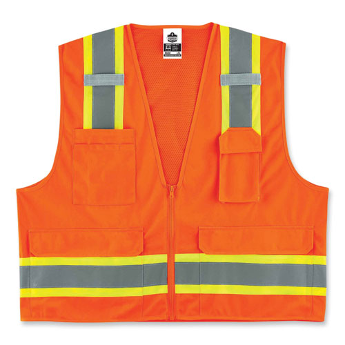 Ergodyne Glowear 8248z Class 2 Two-tone Surveyors Zipper Vest Polyester 2x-large/3x-large Orange