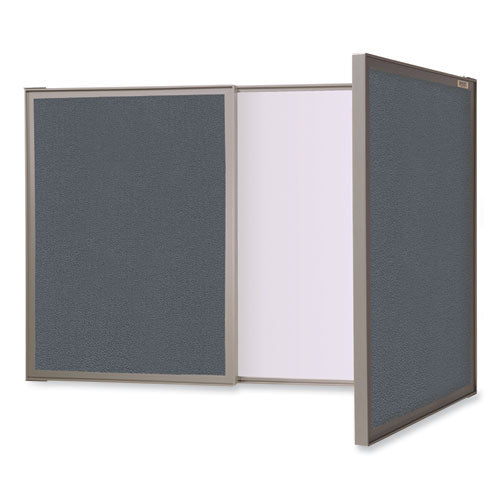 Ghent Visuall Pc Whiteboard Cabinet Gray Fabric Bulletin Board Exterior Doors 36x24 Aluminum Frame