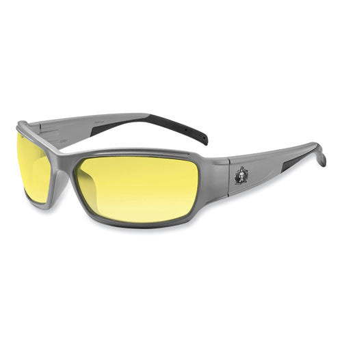 Ergodyne Skullerz Thor Safety Glasses Matte Gray Nylon Impact Frame Yellow Polycarbonate Lens