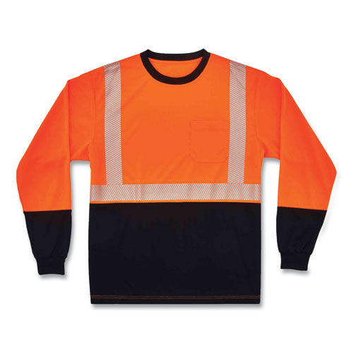 Ergodyne Glowear 8281bk Class 2 Long Sleeve Shirt With Black Bottom Polyester Small Orange