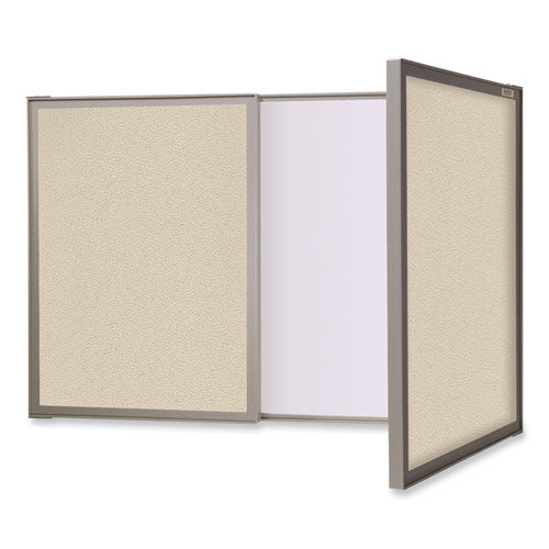 Ghent Visuall Pc Whiteboard Cabinet Beige Fabric Bulletin Board Exterior Doors 36x24 Aluminum Frame