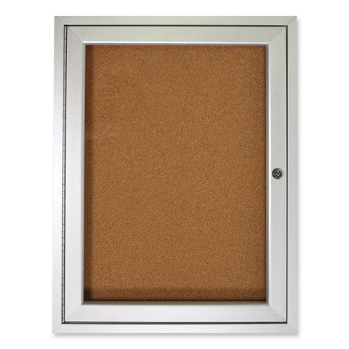 Ghent 1 Door Enclosed Natural Cork Bulletin Board With Satin Aluminum Frame 24x36 Tan Surface