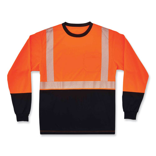 Ergodyne Glowear 8281bk Class 2 Long Sleeve Shirt With Black Bottom Polyester 3x-large Orange