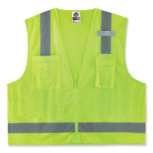 Ergodyne Glowear 8249z-s Single Size Class 2 Economy Surveyors Zipper Vest Polyester Large Lime