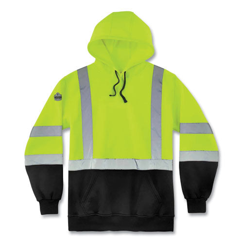 Ergodyne Glowear 8373 Hi-vis Class 3 Hooded With Sweatshirt Black Bottom Polar Fleece Lime Medium