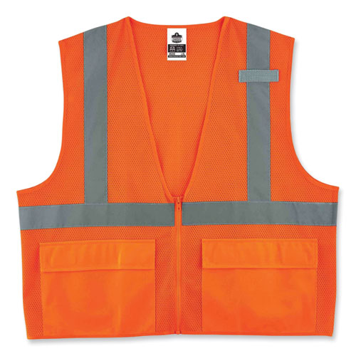 Ergodyne Glowear 8220z Class 2 Standard Mesh Zipper Vest Polyester 4x-large/5x-large Orange