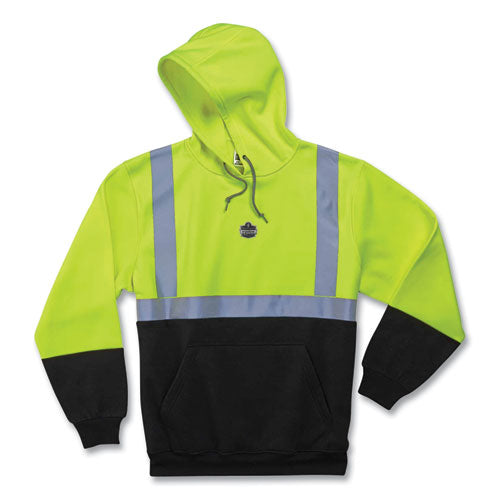 Ergodyne Glowear 8293 Hi-vis Class 2 Hooded Sweatshirt Black Bottom Polar Fleece Small Lime