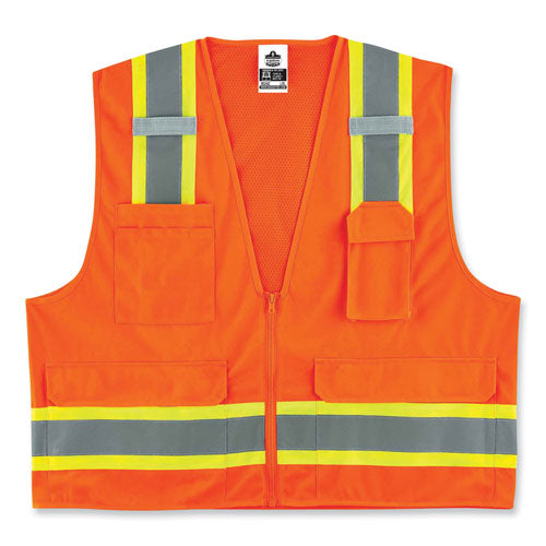 Ergodyne Glowear 8248z Class 2 Two-tone Surveyors Zipper Vest Polyester 4x-large/5x-large Orange