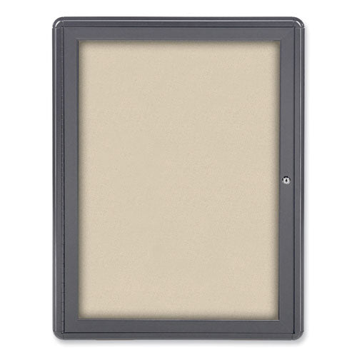 Ghent Ovation 1 Door Enclosed Beige Fabric Bulletin Board W/gray Frame 24.13x33.75 Aluminum Frame