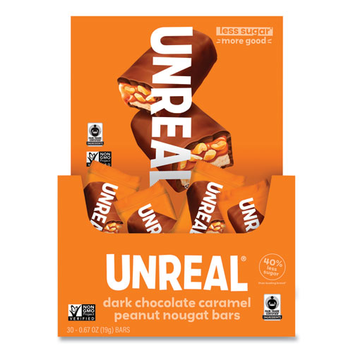 UNREAL Dark Chocolate Caramel Peanut Nougat Bars 0.67 Oz Individually Wrapped 40/pack