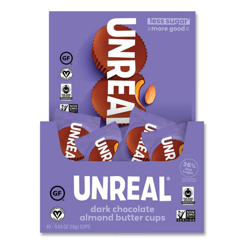 UNREAL Dark Chocolate Almond Butter Cups 0.53 Oz Individually Wrapped 40/pack