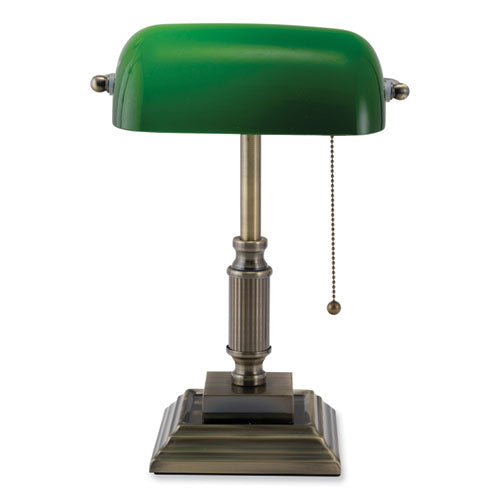 V-Light Led Bankers Lamp With Green Shade Candlestick Neck 14.75" High Antique Bronze