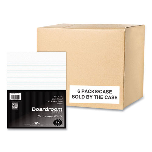 Roaring Spring Boardroom Gummed Pad Wide Rule 50 White 8.5x11 Sheets 72/Case