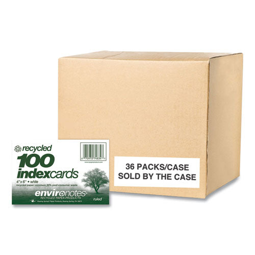 Roaring Spring Environotes Recycled Index Cards Narrow Ruled 4x6 White 100 Cards 36/Case