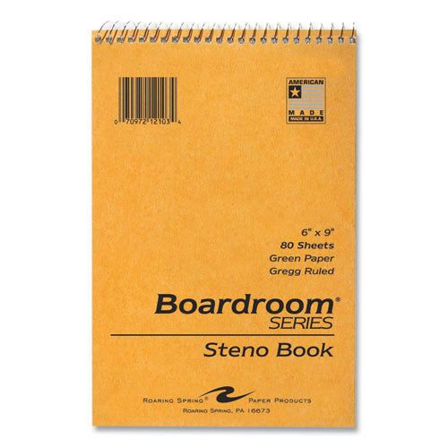 Roaring Spring Boardroom Series Steno Pad Gregg Ruled Brown Cover 80 Green 6x9 Sheets 72 Pads/Case