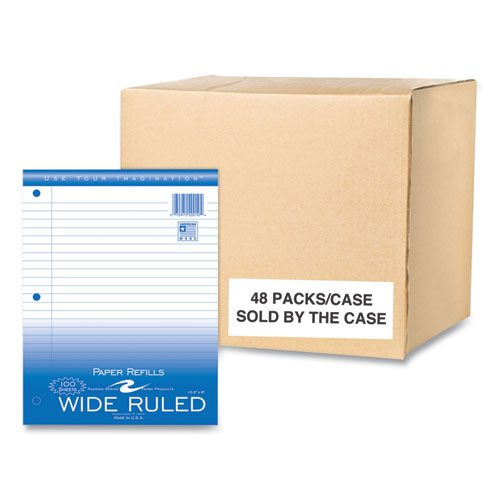 Roaring Spring Loose Leaf Paper 8x10.5 3-hole Punched Wide Rule White 100 Sheets/pack 48 Packs/Case