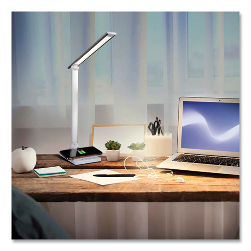 OttLite Wellness Series Entice Led Desk Lamp With Wireless Charging Silver Arm 11" To 22" High White
