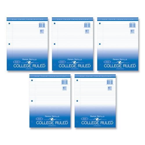 Roaring Spring Loose Leaf Paper 8.5x11 3-hole Punched College Rule White 500 Sheets/pack 5 Packs/Case