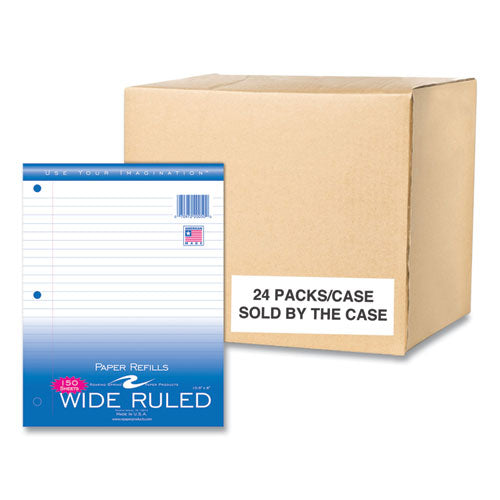 Roaring Spring Loose Leaf Paper 8x10.5 3-hole Punched Wide Rule White 150 Sheets/pack 24 Packs/Case