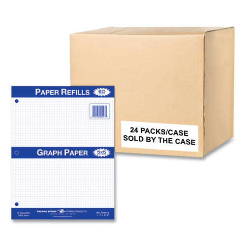 Roaring Spring Graph Filler Paper 3-hole 8.5x11 Quadrille: 5 Sq/in 80 Sheets/pack 24 Packs/Case