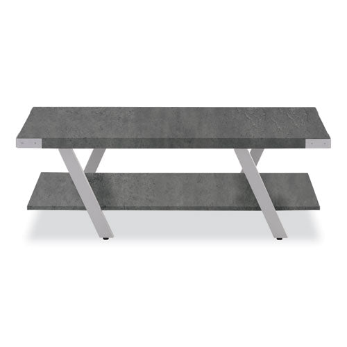 Safco Coffee Table Rectangular. 48x23.75x16 Stone Gray Top Silver Base