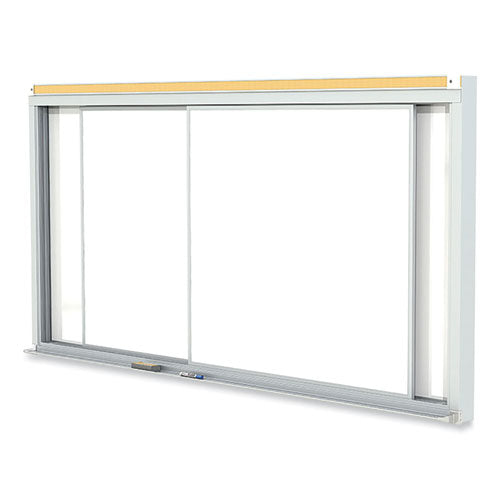 Ghent Horizontal Sliding Porcelain Magnetic Whiteboard 120x48 White Surface Satin Aluminum Frame