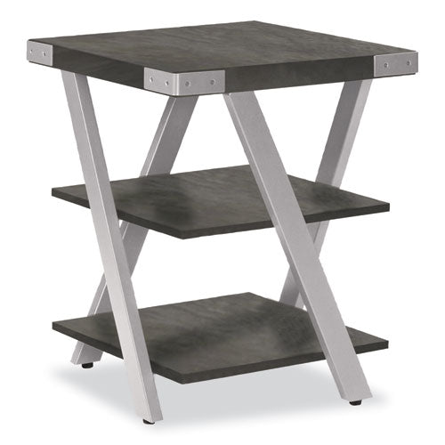 Safco End Table Square 20x20x25 Stone Gray Top Silver Base