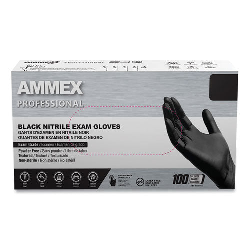 AMMEX Professional Nitrile Exam Gloves Powder-free 3 Mil Medium Black 100/box 10 Boxes/Case