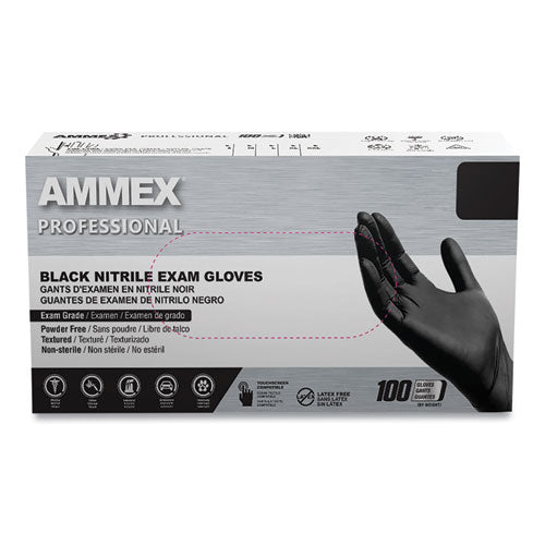 AMMEX Professional Nitrile Exam Gloves Powder-free 3 Mil Large Black 100/box 10 Boxes/Case