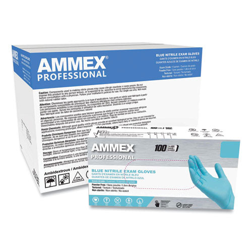 AMMEX Professional Nitrile Exam Gloves Powder-free 3 Mil Medium Light Blue 100/box 10 Boxes/Case