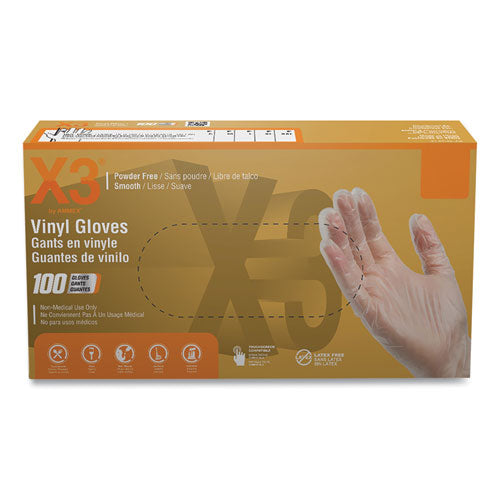 X3 By AMMEX Industrial Vinyl Gloves Powder-free 3 Mil Large Clear 100/box 10 Boxes/Case