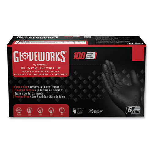 GloveWorks By AMMEX Heavy-duty Industrial Nitrile Gloves Powder-free 6 Mil Xx-large Black 100 Gloves/box 10 Boxes/Case