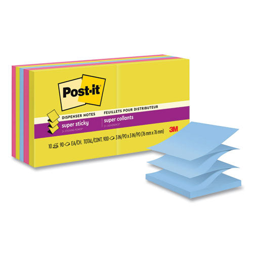 Post-it Pop-up Notes Super Sticky Pop-up Notes Summer Joy Collection Colors 3"x3" Assorted Colors 90 Sheets/pad 10 Pads/pack