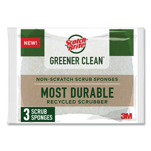 Scotch-Brite Greener Clean Non-scratch Scrub Sponge 2.6x3.3 0.7" Thick White 3/pack